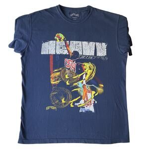 Heavyweights Men Shirt MEDIUM Navy Graphic Print USA Athlete Short Sleeve Cotton